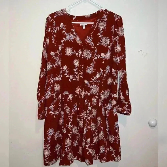 Garnet Hill Red Floral Dropwaist Button-Up Dress - Picture 5 of 6